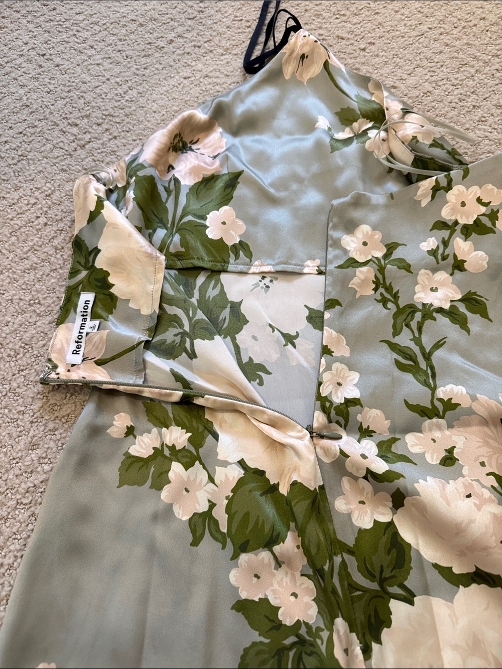 Reformation Sage Green Floral Halter Silk Mini Dress - Picture 5 of 7